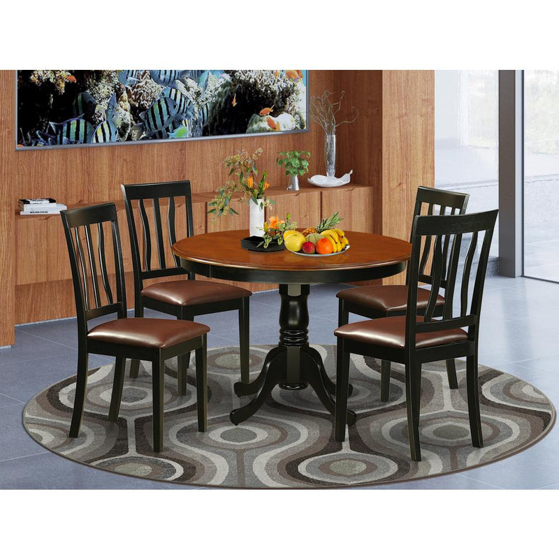 5  Pc  set  with  a  Round  Dinette  Table  and  4  Leather  Dinette  Chairs  in  Black