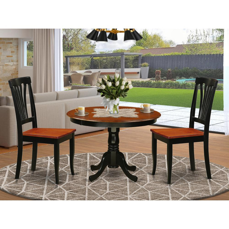 3  Pc  set  with  a  Round  Table  and  2  Wood  Dinette  Chairs  in  Black  and  Cherry