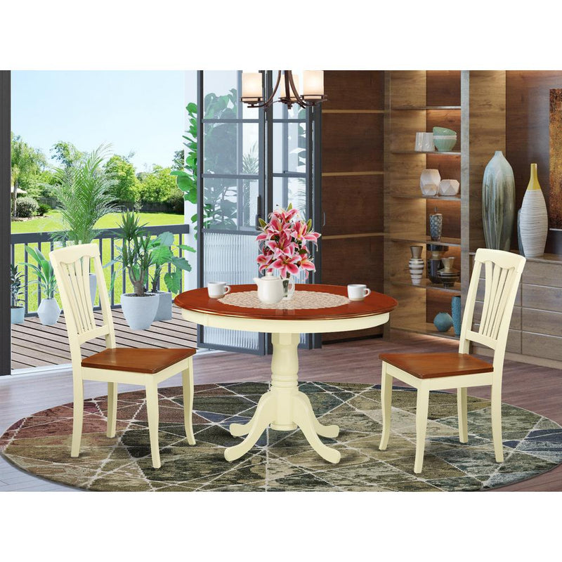 3  Pc  set  with  a  Round  Small  Table  and  2  Wood  Dinette  Chairs  in  Buttermilk  and  Cherry  .