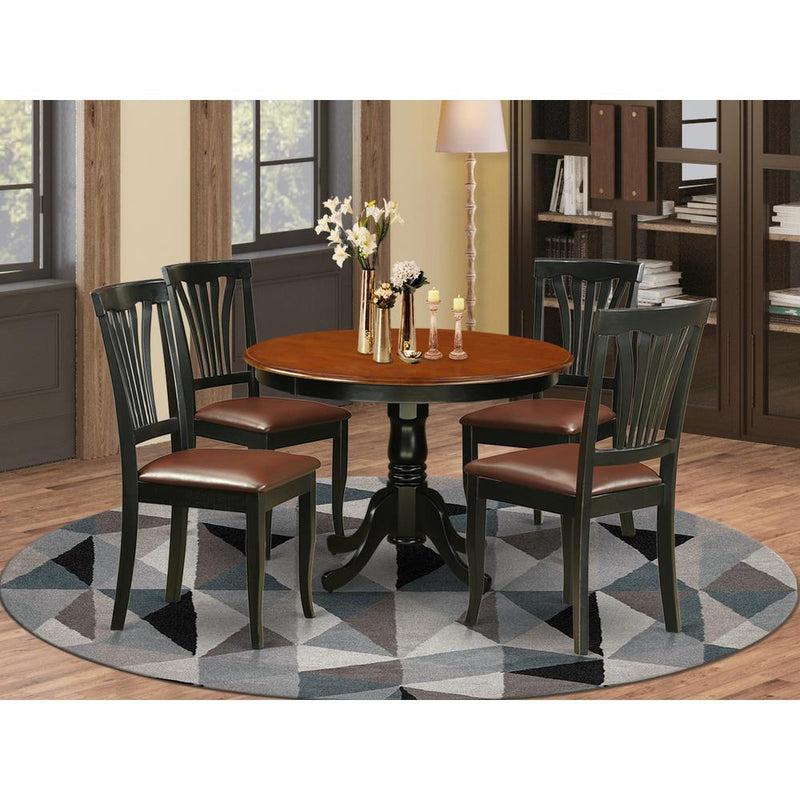 5  Pc  set  with  a  Round  Dinette  Table  and  4  Leather  Kitchen  Chairs  in  Black