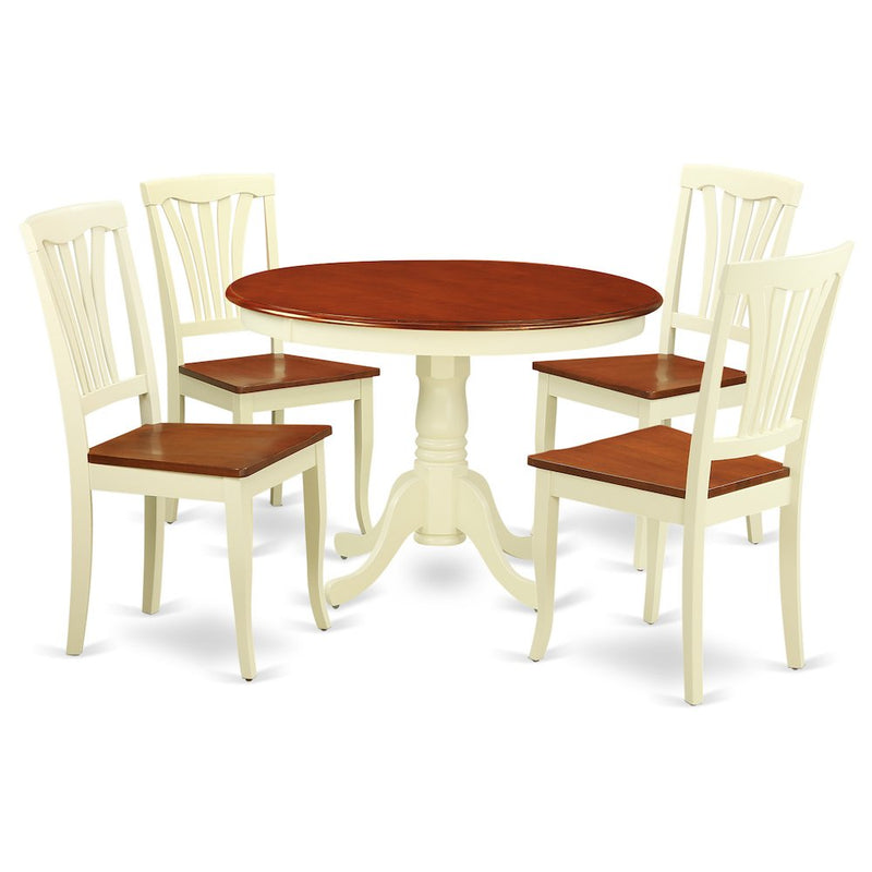 5  Pc  set  with  a  Round  Dinette  Table  and  4  Leather  Kitchen  Chairs  in  Buttermilk  and  Cherry  .