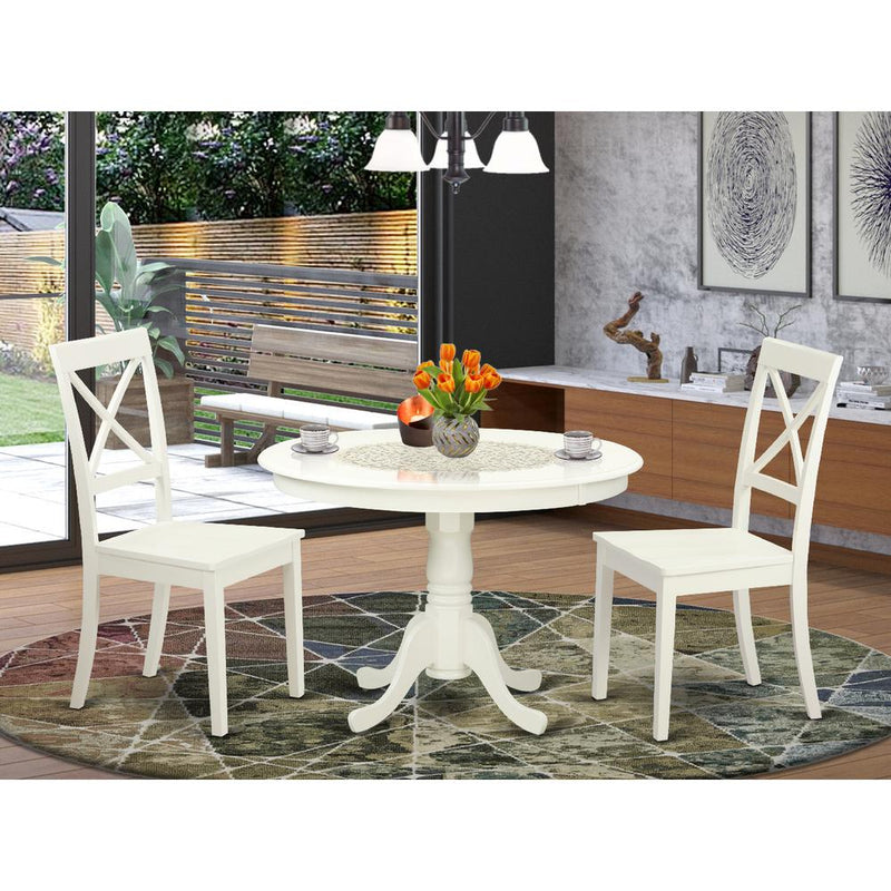 3  Pc  set  with  a  Round  Table  and  2  Wood  Dinette  Chairs  in  Linen  White