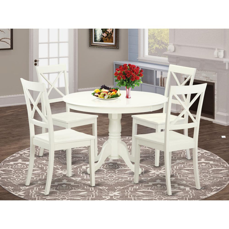 5  Pc  set  with  a  Round  Dinette  Table  and  4  Wood  Dinette  Chairs  in  Linen  White