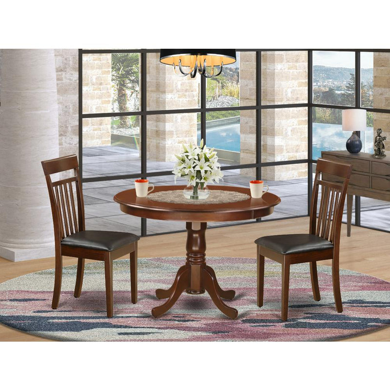 3  Pc  set  with  a  Round  Kitchen  Table  and  2  Leather  Kitchen  Chairs  in  Mahogany