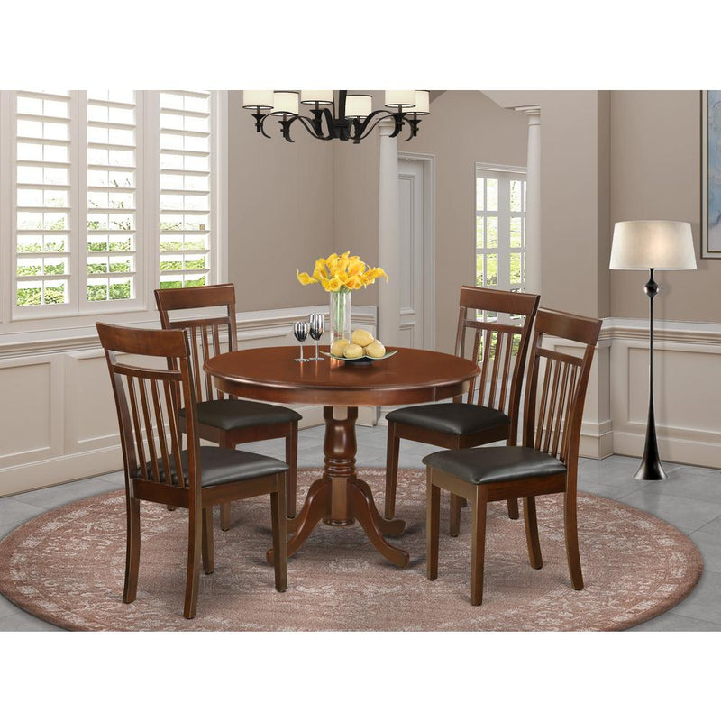 5  Pc  set  with  a  Round  Table  and  4  Leather  Dinette  Chairs  in  Mahogany