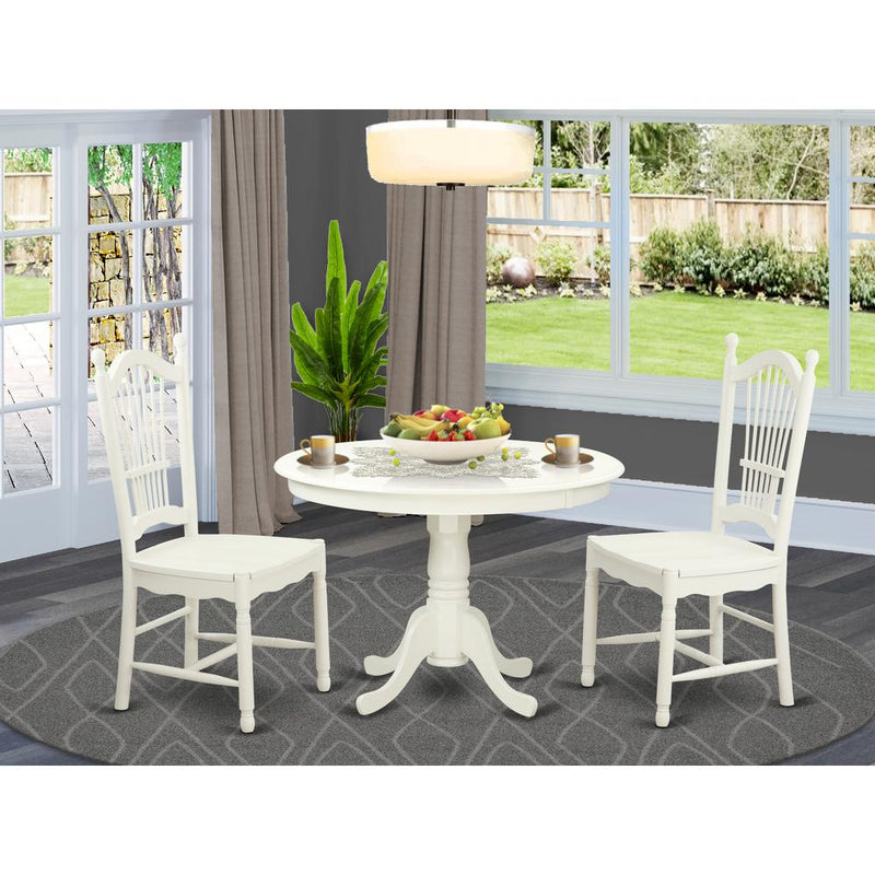 3  Pc  set  with  a  Round  Dinette  Table  and  2  Wood  Dinette  Chairs  in  Linen  White