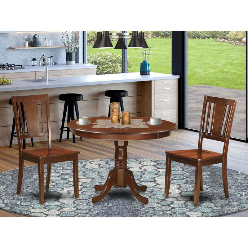 3  Pc  set  with  a  Round  Small  Table  and  2  Wood  Dinette  Chairs  in  Mahogany