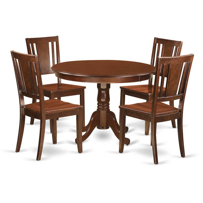 5  Pc  set  with  a  Round  Kitchen  Table  and  4  Wood  Dinette  Chairs  in  Mahogany