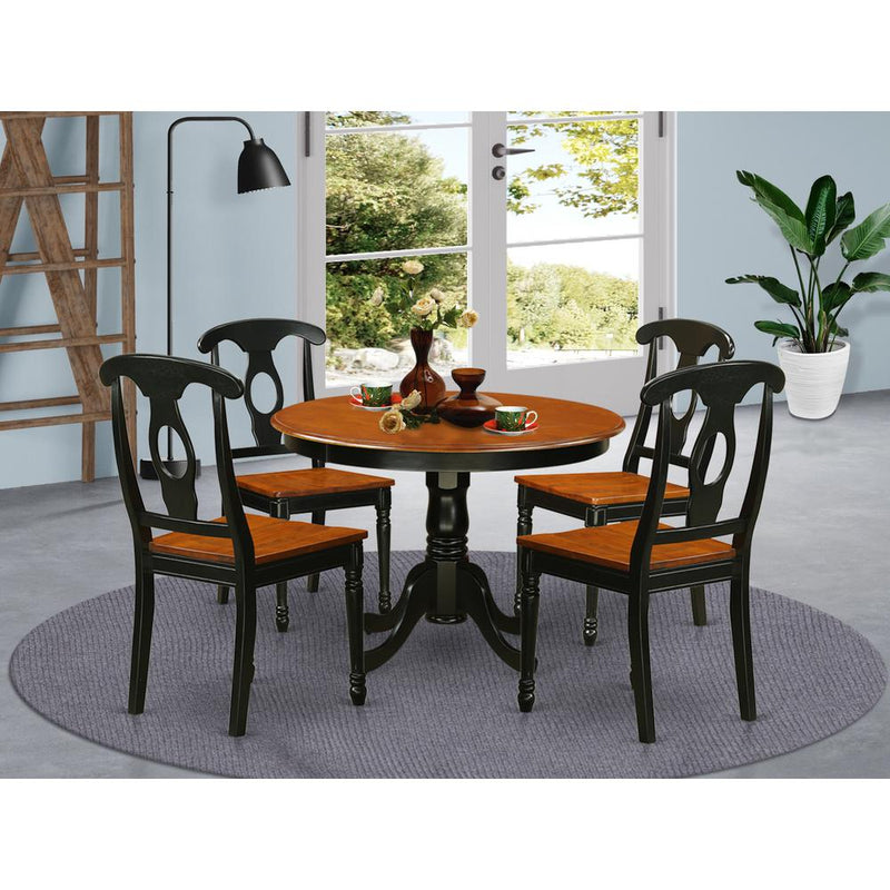 5  Pc  set  with  a  Round  Dinette  Table  and  4  Leather  Kitchen  Chairs  in  Black  and  Cherry  .