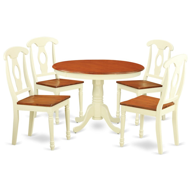 5  Pc  set  with  a  Round  Small  Table  and  4  Wood  Dinette  Chairs  in  Buttermilk  and  Cherry  .