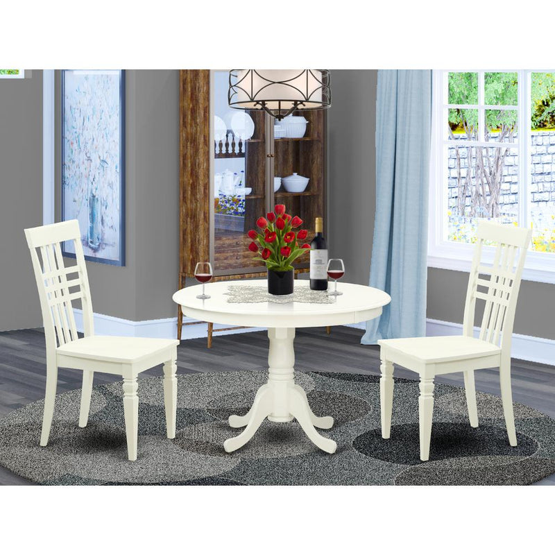 3  Pc  set  with  a  Round  Small  Table  and  2  Wood  Dinette  Chairs  in  Linen  White