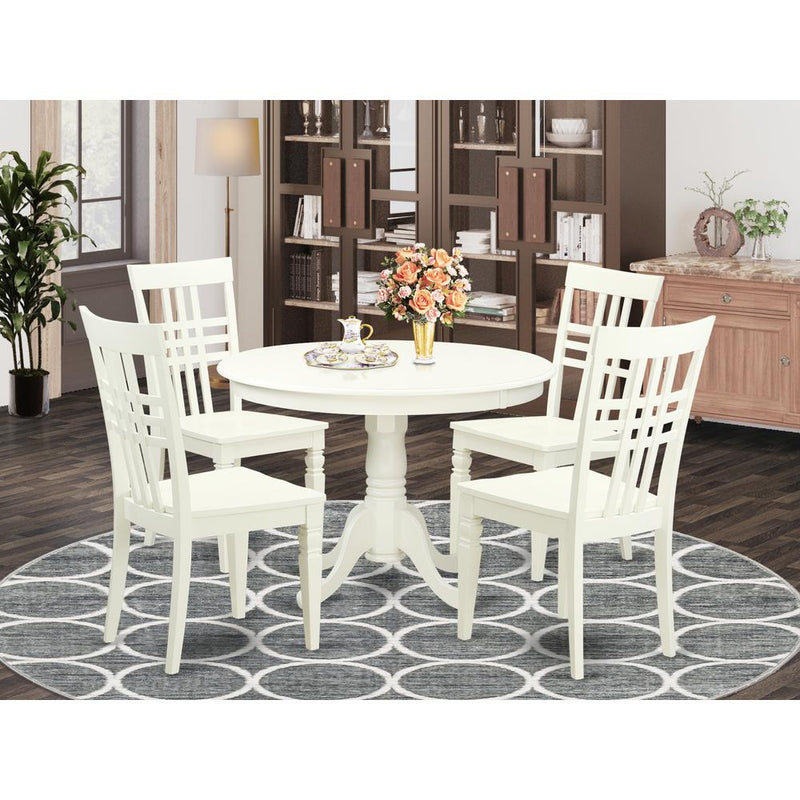 5  Pc  set  with  a  Round  Dinette  Table  and  4  Wood  Dinette  Chairs  in  Linen  White