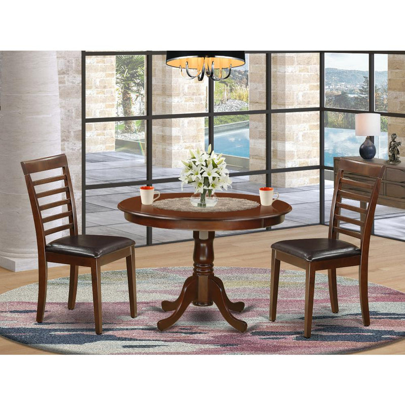 3  Pc  set  with  a  Round  Dinette  Table  and  2  Leather  Dinette  Chairs  in  Mahogany