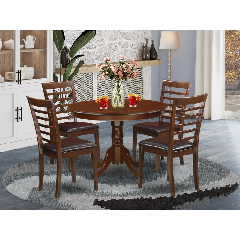 5  Pc  set  with  a  Round  Kitchen  Table  and  4  Leather  Kitchen  Chairs  in  Mahogany