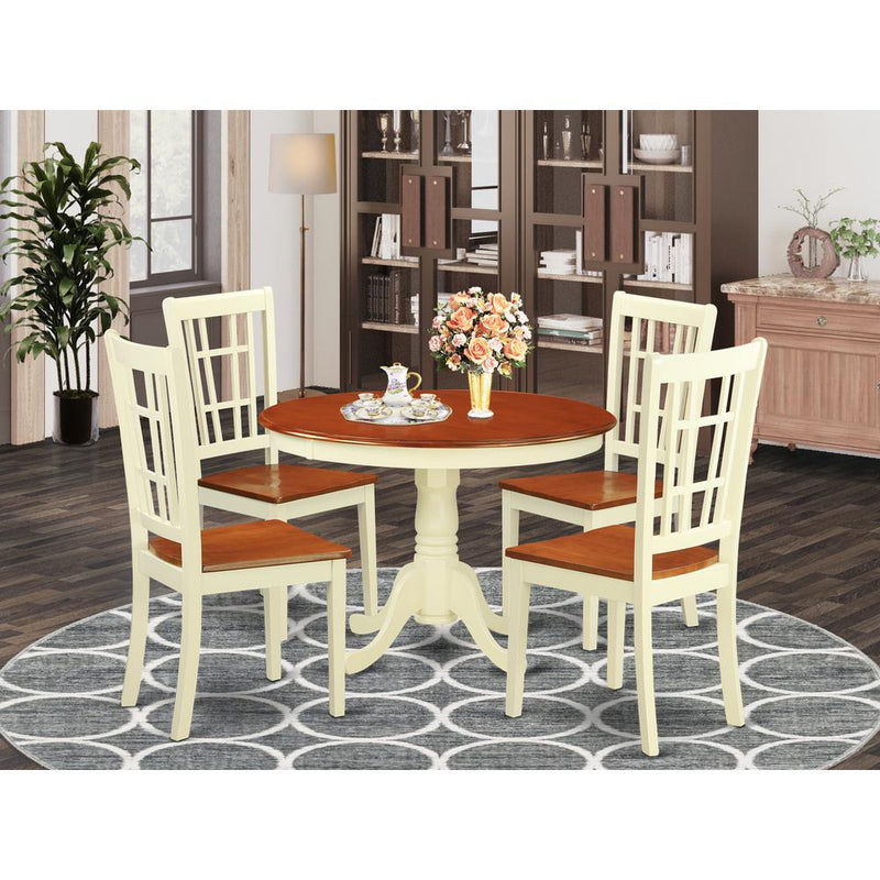 5  Pc  set  with  a  Round  Table  and  4  Leather  Kitchen  Chairs  in  Buttermilk  and  Cherry  .