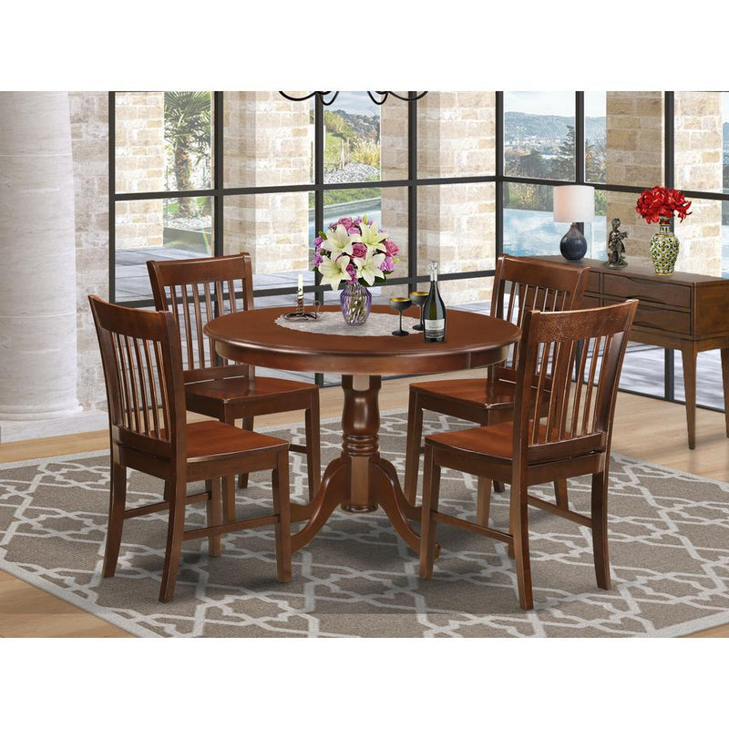 5  Pc  set  with  a  Round  Small  Table  and  4  Wood  Dinette  Chairs  in  Mahogany