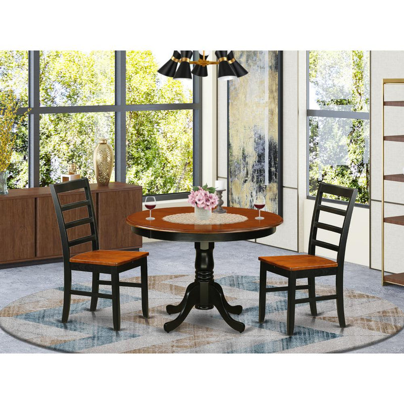 3  Pc  set  with  a  Round  Small  Table  and  2  Leather  Dinette  Chairs  in  Black  and  Cherry