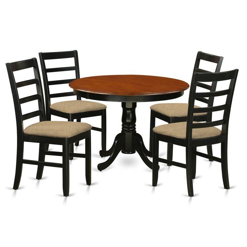 HLPF5-BCH-C 5 Pc set with a Kitchen Table and 4 Linen Dinette Chairs in Black and Cherry