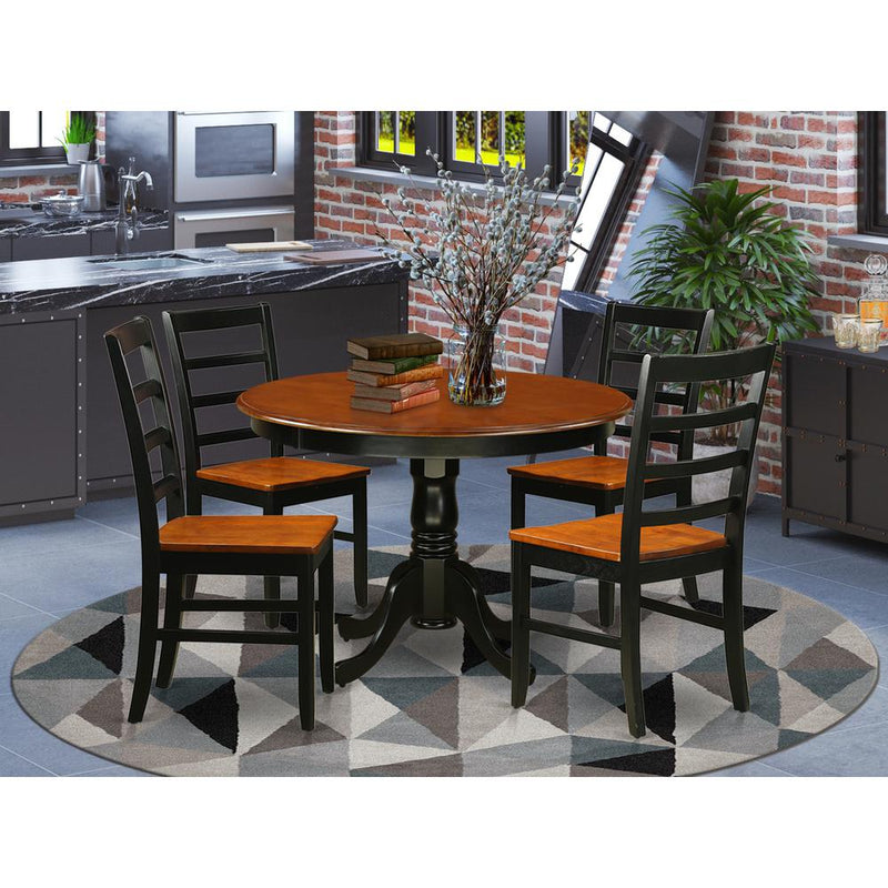 5  Pc  set  with  a  Round  Dinette  Table  and  4  Leather  Kitchen  Chairs  in  Black  and  Cherry