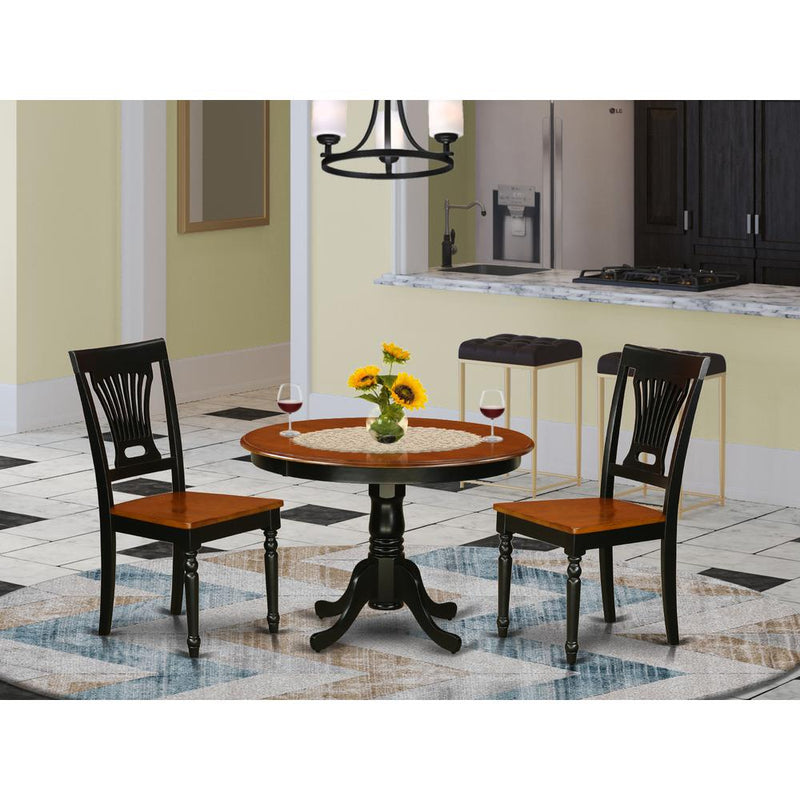 3  Pc  set  with  a  Round  Dinette  Table  and  2  Wood  Kitchen  Chairs  in  Black  and  Cherry  .