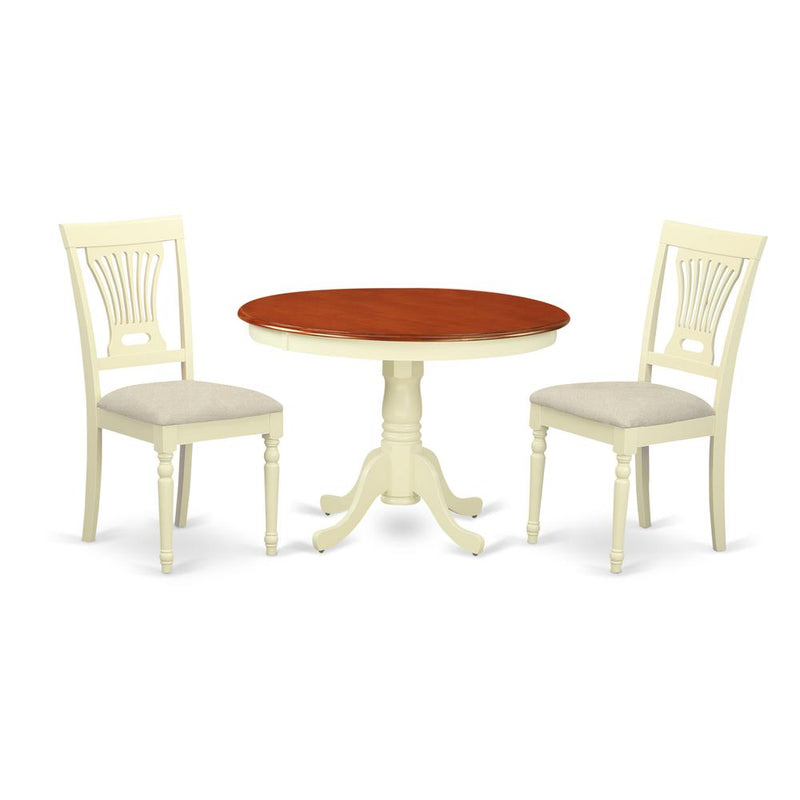 HLPL3-BMK-C 3 Pc set with a Dining Table and 2Seat Dinette Kitchen Chairs in Buttermilk and Cherry .