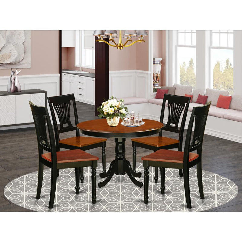 5  Pc  set  with  a  Round  Small  Table  and  4  Wood  Dinette  Chairs  in  Black  and  Cherry  .