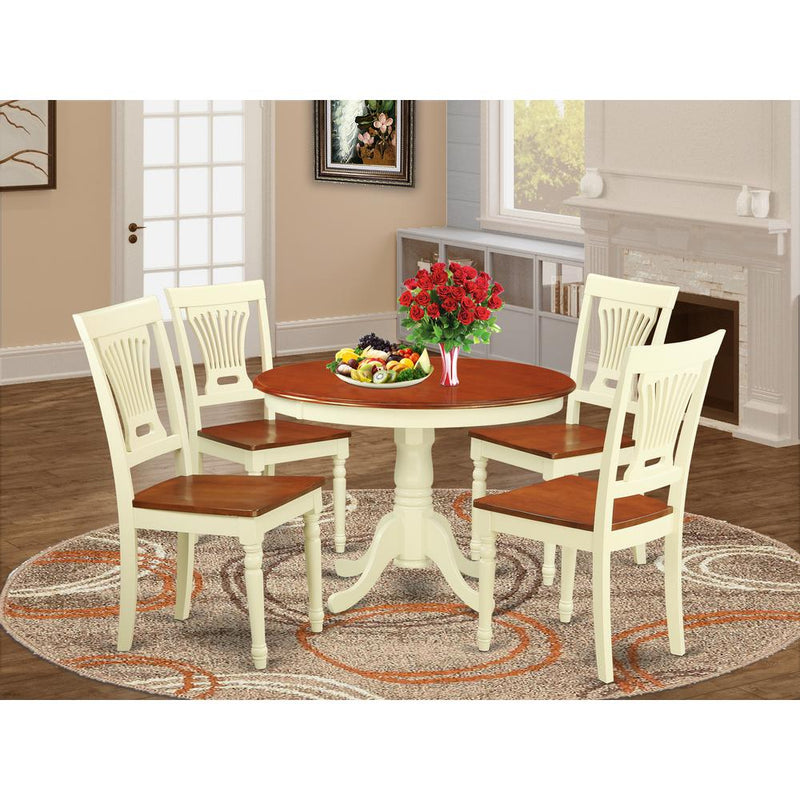 5  Pc  set  with  a  Round  Small  Table  and  4  Leather  Kitchen  Chairs  in  Buttermilk  and  Cherry  .