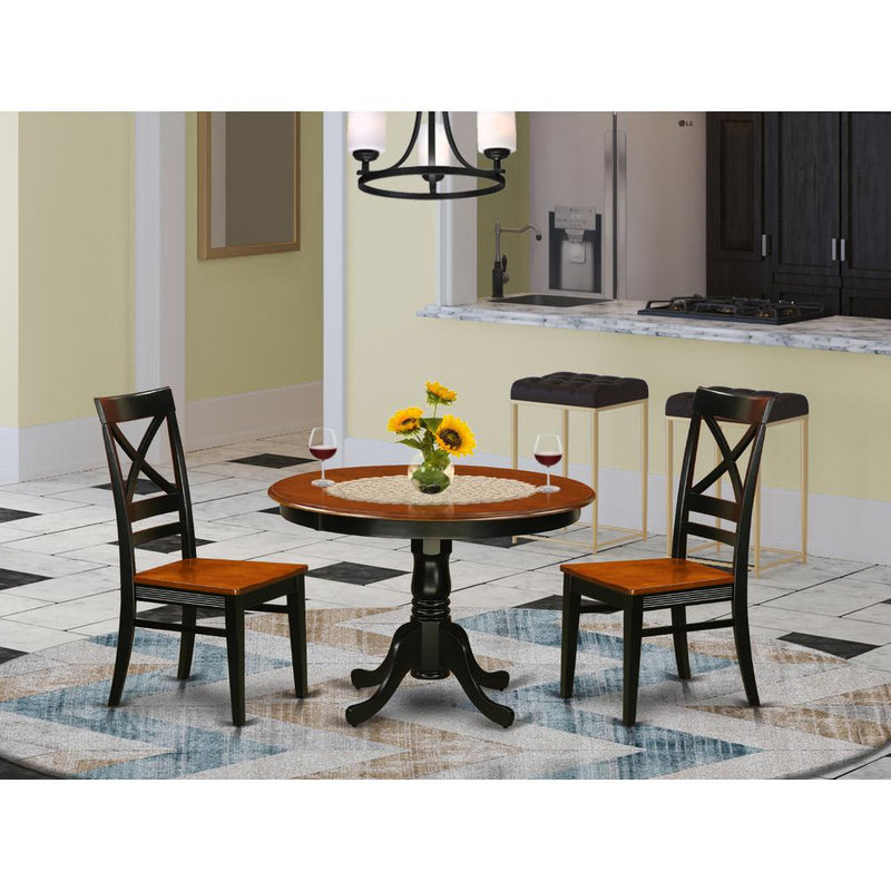 3  Pc  set  with  a  Round  Dinette  Table  and  2  Leather  Kitchen  Chairs  in  Black  and  Cherry