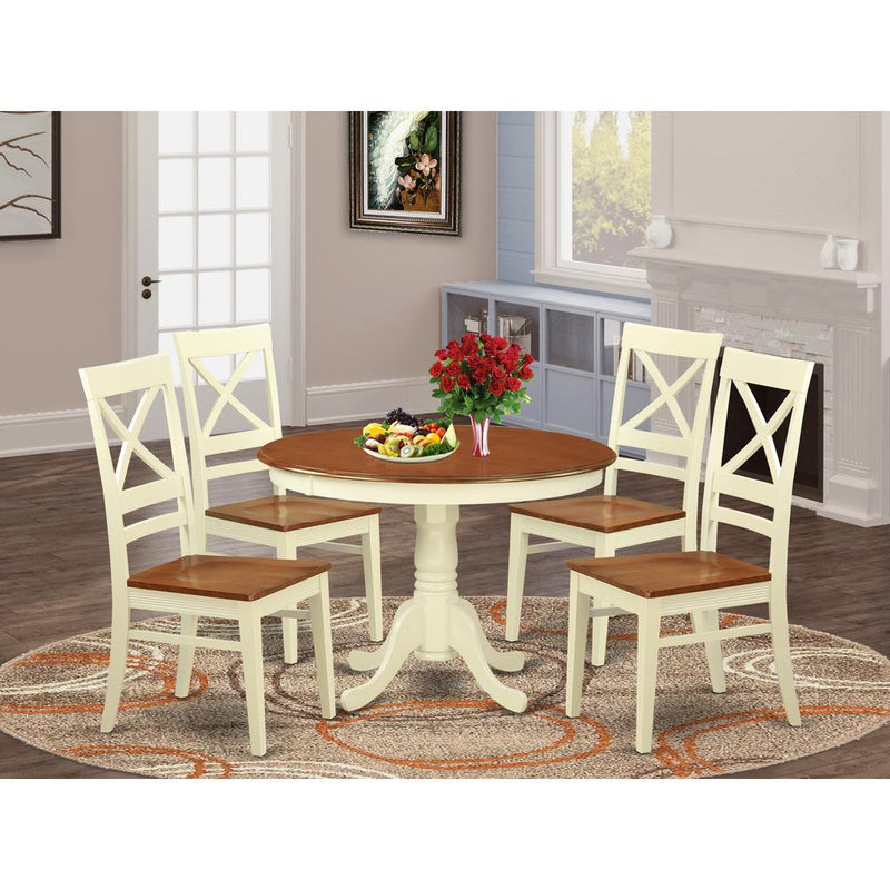 5  Pc  set  with  a  Round  Table  and  4  Leather  Kitchen  Chairs  in  Buttermilk  and  Cherry  .