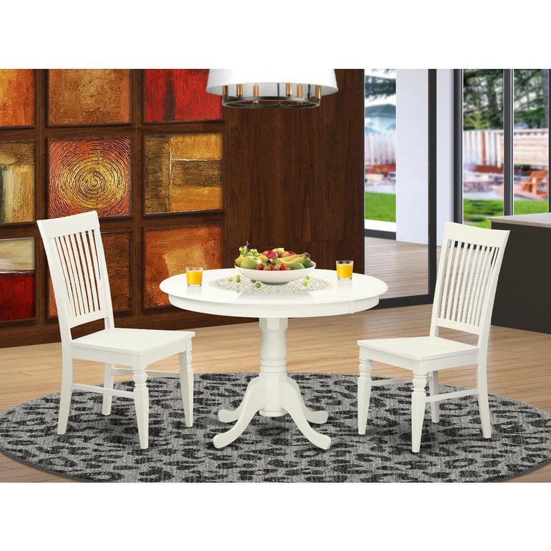 3  Pc  set  with  a  Round  Dinette  Table  and  2  Leather  Kitchen  Chairs  in  Linen  White