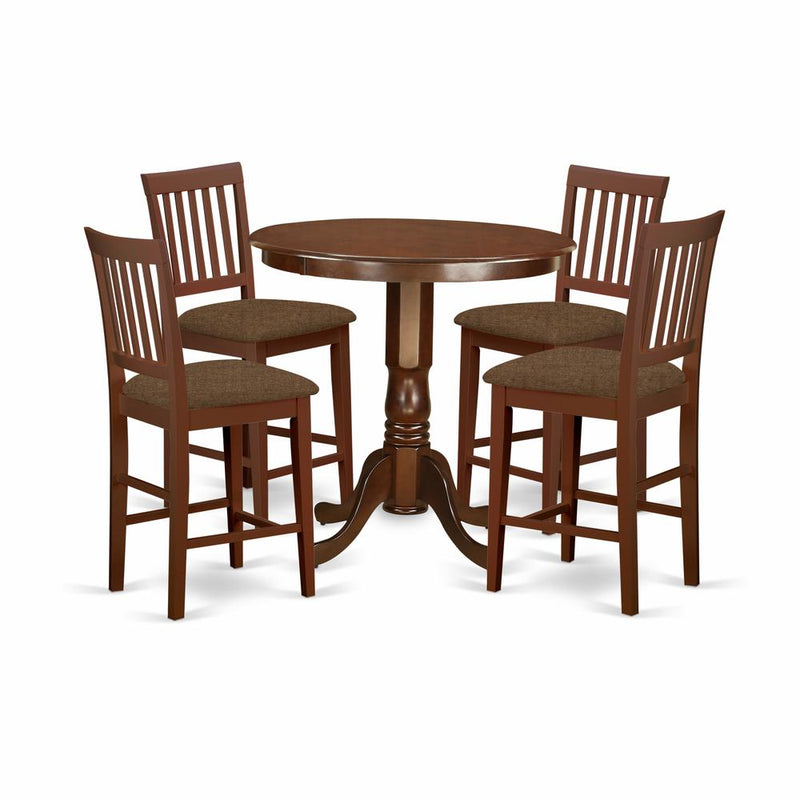 JAVN5-MAH-C 5 Pc pub Table set - counter height Table and 4 Dining Chairs.