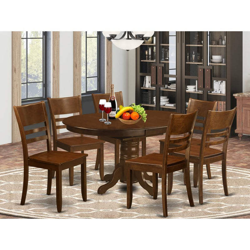 7  Pc  Kenley  Dining  Table  with  a  18  Leaf  and  6  hard  wood  Kitchen  Chairs  in  Espresso  .