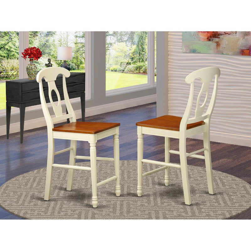 Kenley  Counter  Height  Stools  With  Wood  Seat  In  Buttermilk  and  Cherry  Finish,  Set  of  2