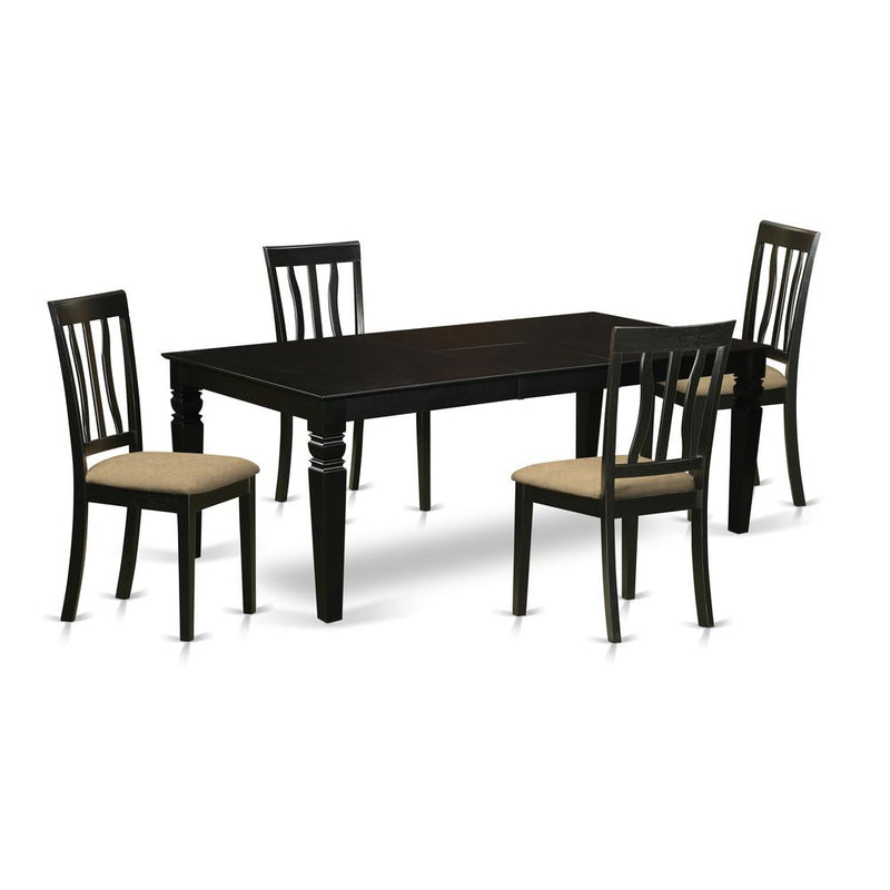 LGAN5-BLK-C 5 Pc Dining Room set with a Dining Table and 4 Linen Seat Dining Chairs in Black