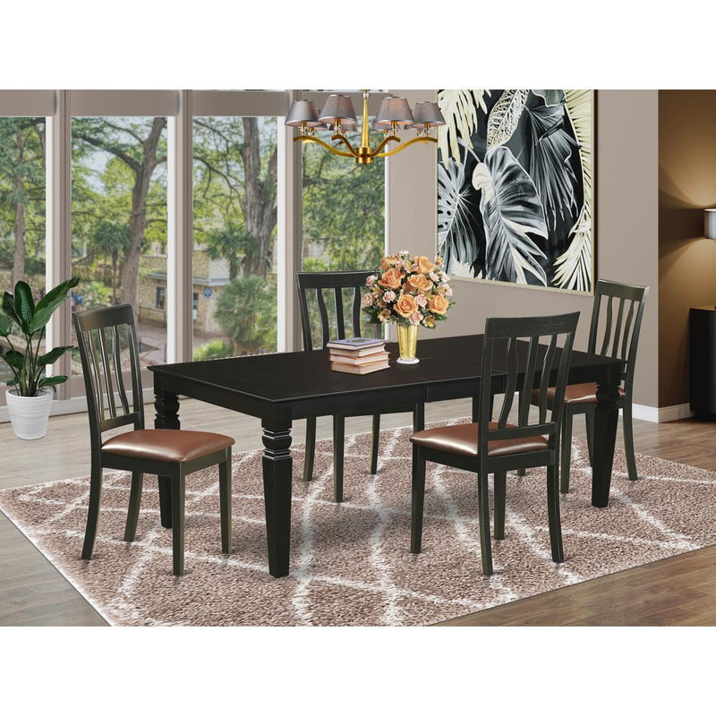 5  Pc  Kitchen  table  set  with  a  Kitchen  Table  and  4  Leather  Dining  Chairs  in  Black