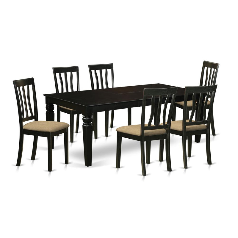 LGAN7-BLK-C 7 Pc Dining Room set with a Dining Table and 6 Linen Dining Chairs in Black