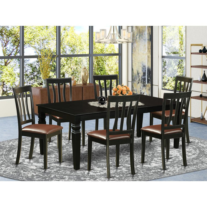 7  Pc  Dining  set  with  a  Dinning  Table  and  6  Leather  Dining  Chairs  in  Black