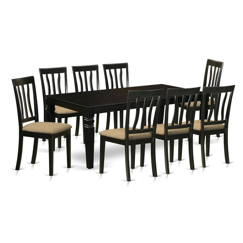 LGAN9-BLK-C 9 Pc Dining Room set with a Dining Table and 8 Linen Dining Chairs in Black