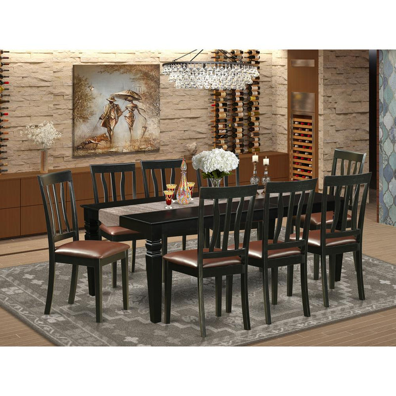 9  Pc  Dinette  set  with  a  Dining  Table  and  8  Leather  Dining  Chairs  in  Black