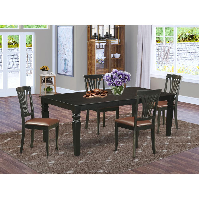 5  Pc  Dinette  set  with  a  Kitchen  Table  and  4  Leather  Dining  Chairs  in  Black