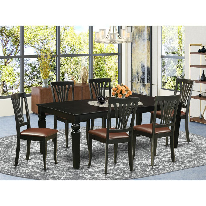 7  Pc  Dining  Room  set  with  a  Dining  Table  and  6  Leather  Dining  Chairs  in  Black