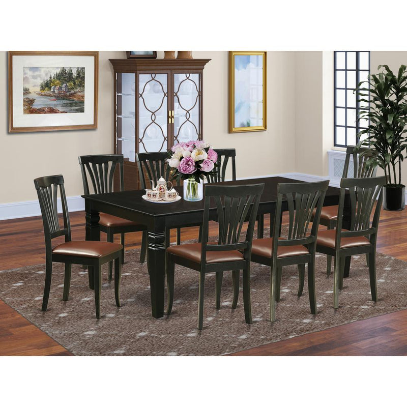 9  Pc  Dinette  set  with  a  Kitchen  Table  and  8  Leather  Dining  Chairs  in  Black