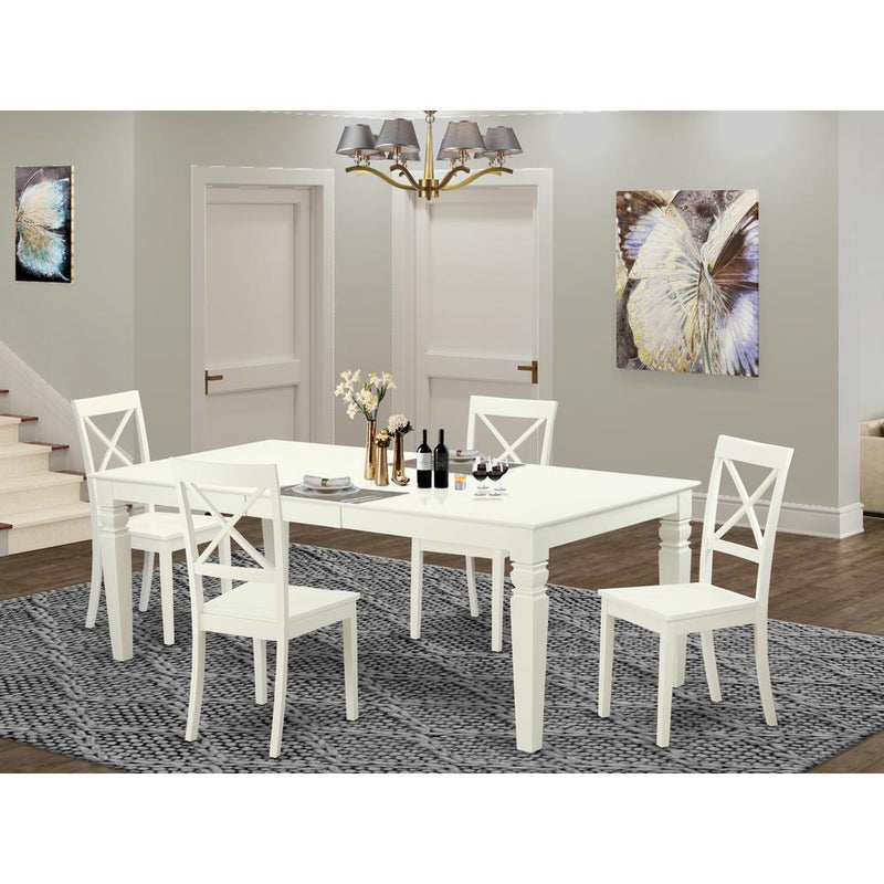 5  PcKitchen  Table  set  with  a  Dining  Table  and  4  Dining  Chairs  in  Linen  White