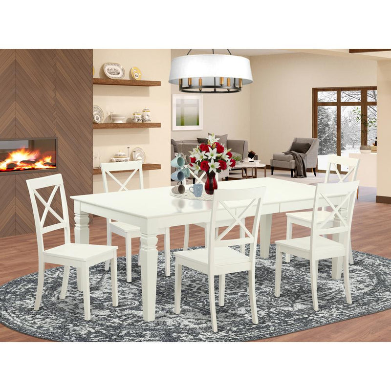 7  PC  Kitchen  Tables  and  chair  set  with  a  Table  and  6  Dining  Chairs  in  Linen  White