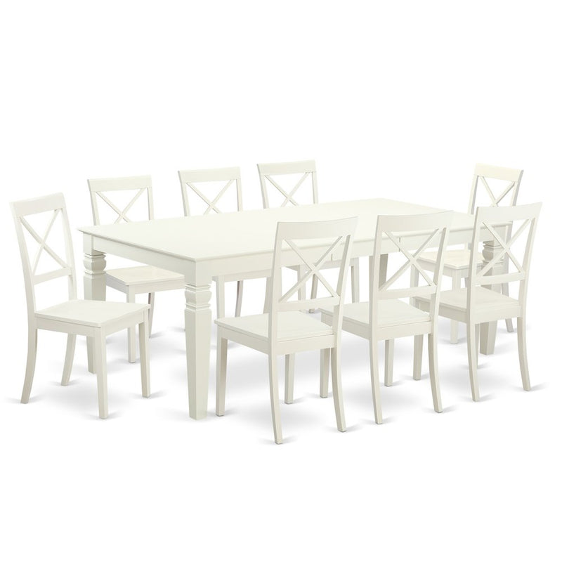 9  PcTable  and  chair  set  with  a  Dining  Table  and  8  Dining  Chairs  in  Linen  White