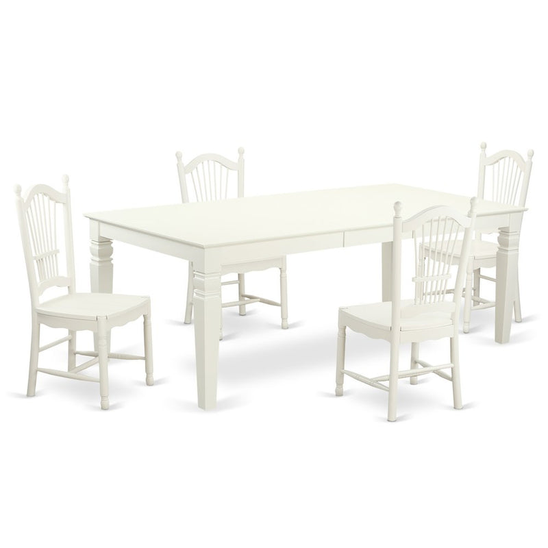 5  PC  Kitchen  Table  set  with  a  Table  and  4  Dining  Chairs  in  Linen  White