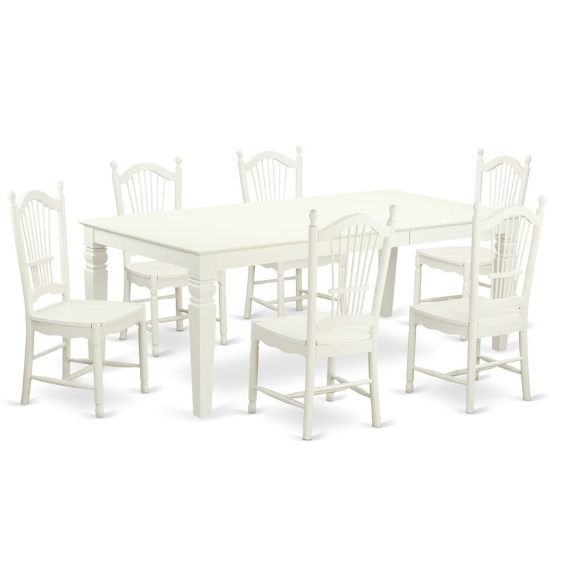 7  PC  Kitchen  Table  set  with  a  Table  and  6  Dining  Chairs  in  Linen  White