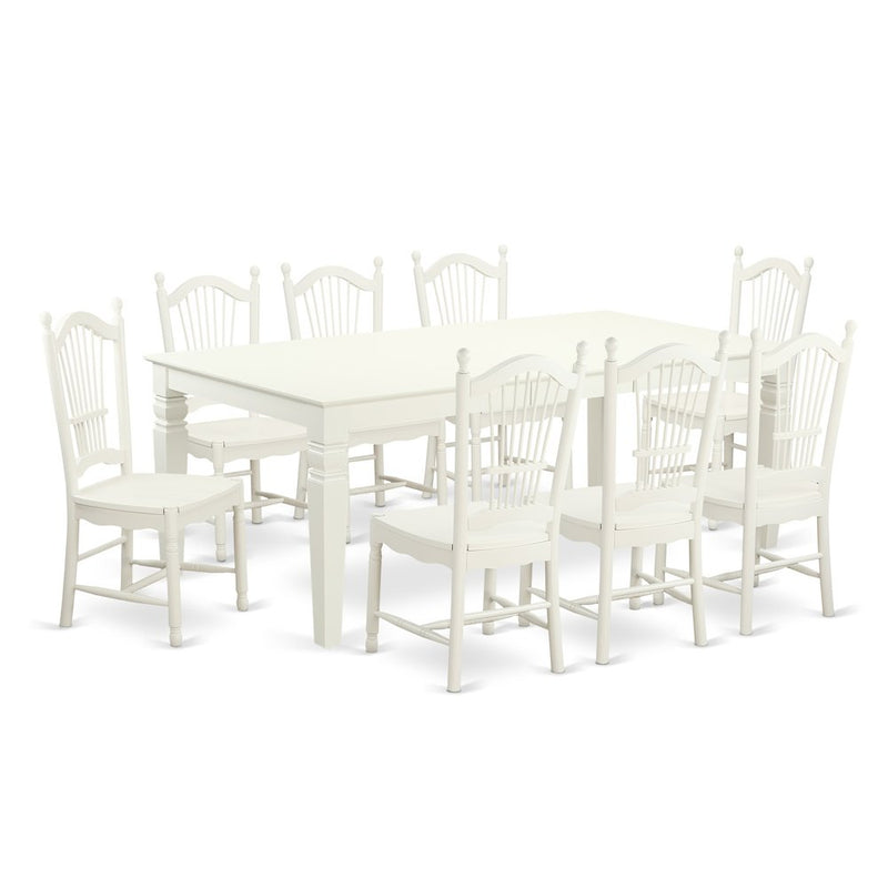 9  PC  Table  set  with  a  Table  and  8  Dining  Chairs  in  Linen  White