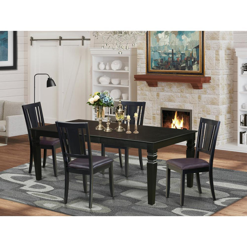 5  Pc  Dining  set  with  a  Dining  Table  and  4  Leather  Dining  Chairs  in  Black