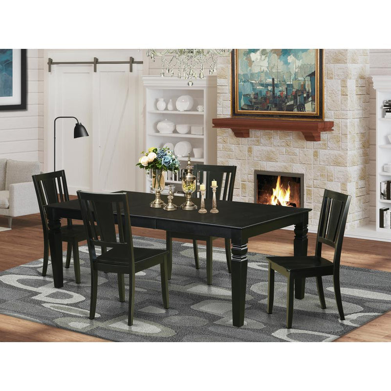 5  Pc  Dining  Room  set  with  a  Dinning  Table  and  4  Wood  Dining  Chairs  in  Black